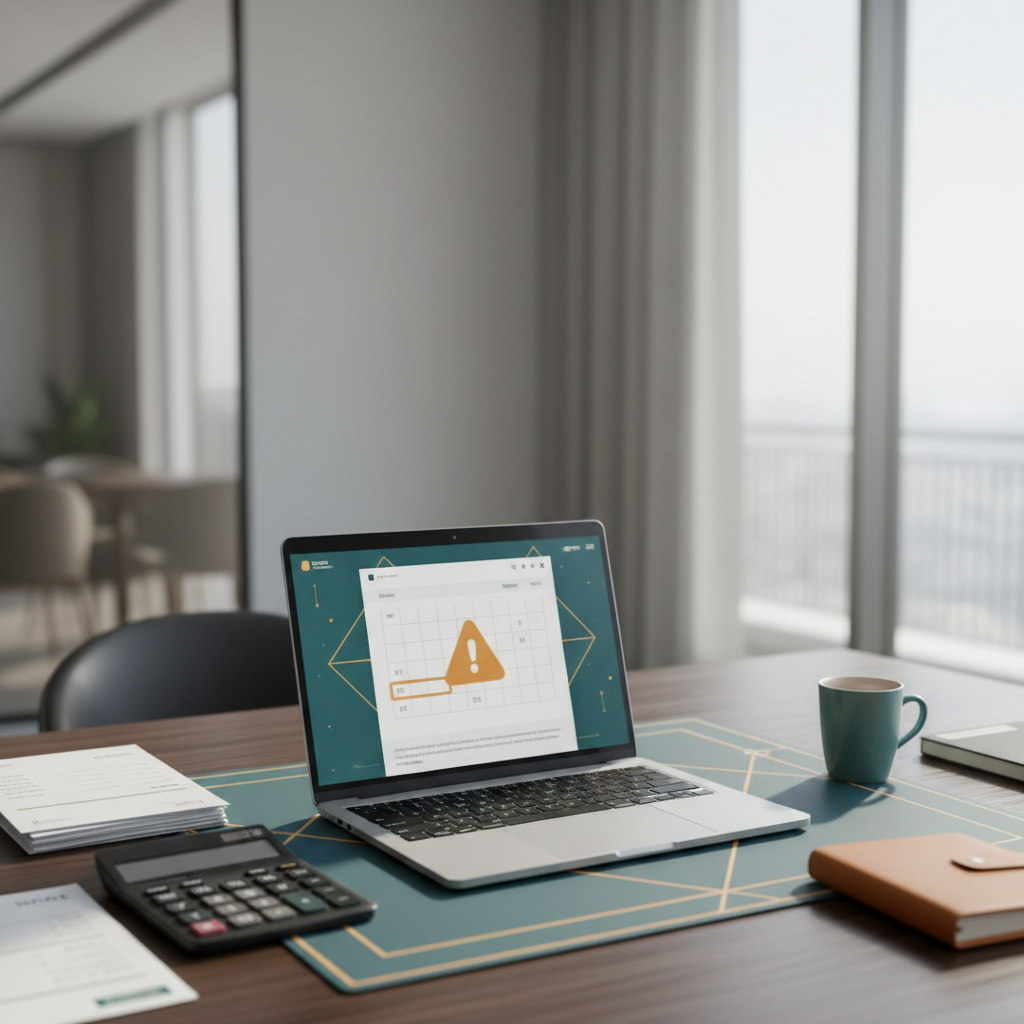 UAE office desk with a laptop showing a VAT deadline calendar, invoices, and a calculator